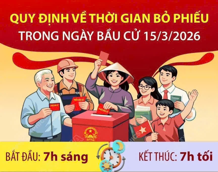 QUY ĐỊNH VỀ THỜI GIAN BỎ PHIẾU TRONG NGÀY BẦU CỬ 15/3/2026